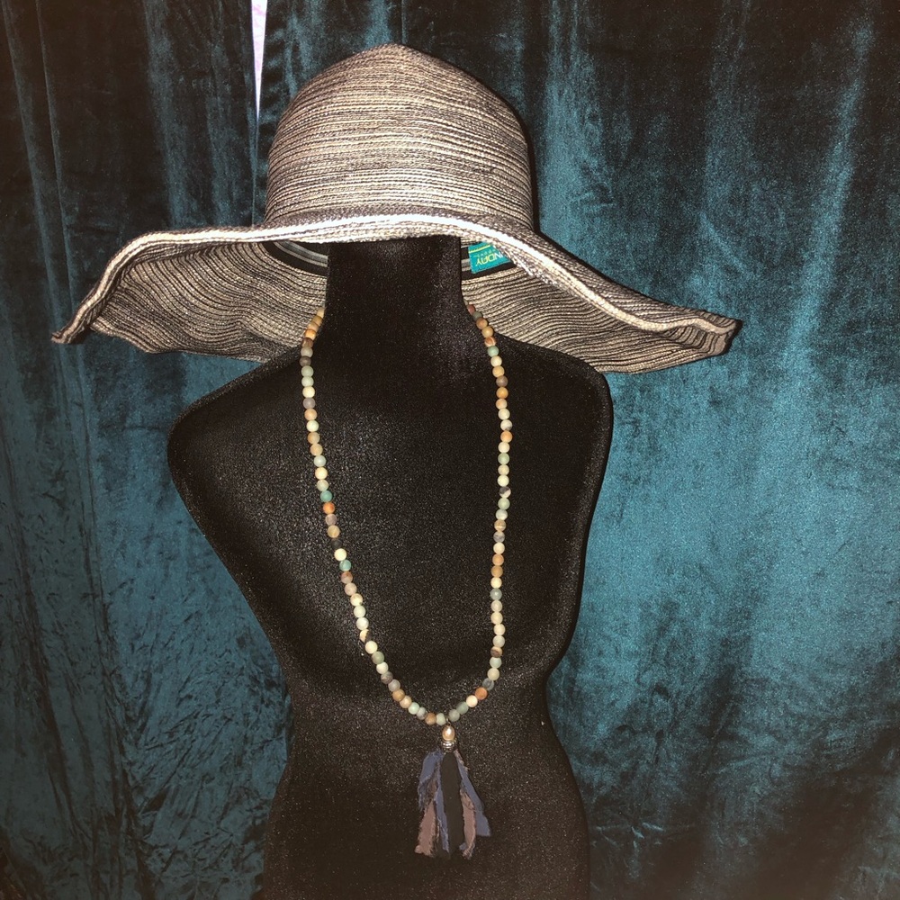 SUNDAY afternoons One Size Striped Wide Brim Sun Hat - shapable brim in tan/blue
